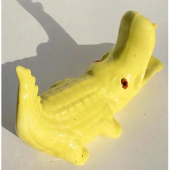 Vintage Yellow Large Porcelain Alligator Crocodile W/ Eyes Figure Figurine Room - Picture 3 of 3
